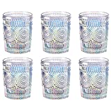 qbznanbei Vasos de agua Copa de vidrio en relieve 6pcs 10oz Bebida Taza de café Girasol Copa Juego de vidrio Cristalería sin plomo Vasos de vidrio sin plomo retro